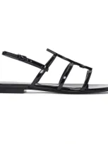 Saint Laurent Black Patent Cassandra Open Sandals In Nero