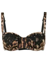 Dolce & Gabbana Lace-trimmed Leopard-print Stretch-silk Satin Underwired Balconette Bra In Black