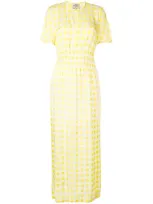 Baum Und Pferdgarten Aberdeen Shirred Checked Seersucker Maxi Dress In Yellow