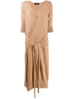 Maison Flaneur Tie Waist Dress In Neutrals