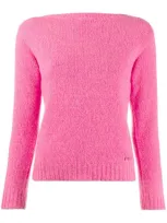 Prada Boat Neck Jumper In F0029 Fuxia