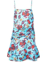 Derek Lam 10 Crosby Floral-print Mini Cami Flounce Dress With Twist-waist Detail In Blue