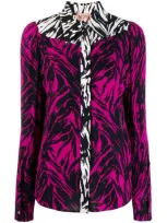 N°21 Contrast Trim Zebra Shirt In White,black,fuchsia