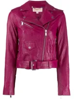 Michael Michael Kors Wrinkled Biker Jacket In Purple