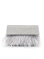 Olga Berg Mia Glitter Feather Trim Shoulder Bag In Silver