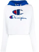 Champion Embroidered Logo Cropped Hoodie In White