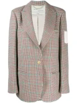 Off-white Houndstooth Single Breasted Blazer In Brown