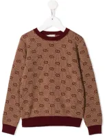 Gucci Boys Beige Kids Logo-intarsia Wool-blend Knitted Jumper 4-12 Years 8 Years In Brown