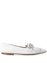 Casadei Crystal Embellished Ballerina Shoes In White