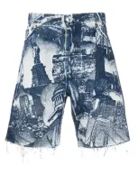 Buscemi Landmark-print Denim Shorts In Grey