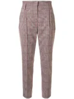 Olivia Palermo Tartan Print Pleated Detail Cropped Trousers In Brown