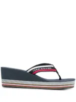 Tommy Hilfiger Stripe Detail Platform Sole Flip-flops In Blue