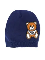 Moschino Babies' Teddy Bear Embroidered Knitted Hat In Blue