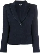 Giorgio Armani Textured Single-breasted Blazer In Blue Night