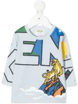 Kenzo Babies' All-over Logo Print Top In Blue