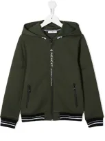 Givenchy Kids' Logo Zip Hooded Jacket In Green