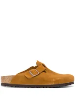 Birkenstock Suede Buckle Slippers In Brown