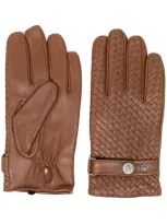 Karl Lagerfeld Woven Leather Gloves In Brown