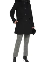 Dkny Faux Fur-trimmed Wool-blend Coat In Black