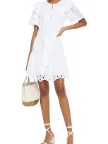 Joie Safia Belted Ruffled Broderie Anglaise Cotton Mini Dress In White