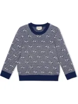 Gucci Kids' All Over Logo Knitted Sweater Navy In Blue