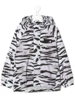 Molo Kids' Zebra-print Hooded Jacket In White