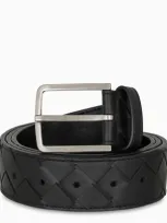 Bottega Veneta Black Intreccio Weave Belt