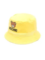 Moschino Signature Teddy Logo Print Bucket Hat In Yellow