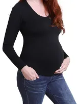 Ingrid & Isabelr Maternity Long Sleeve Scoop Neck T-shirt In Black