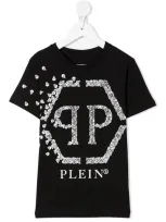 Philipp Plein Kids' Ss Hexagon Cotton T-shirt In Black