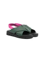 Marni Kids' Criss-crossed Slingback Sandals In Green