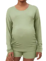 Stowaway Collection Long Sleeve Maternity Lounge T-shirt In Pistachio