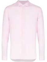 Orlebar Brown Giles Long-sleeved Linen Shirt In Pale Pink White