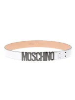 Moschino Men's Logo-buckle Leather Belt In Black Multi