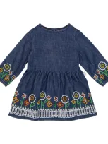 Stella Mccartney Babies' Floral-embroidered Cotton Dress In Blue