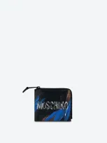 Moschino Small Zip Around Painting Wallet In Dark Brown