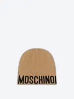 Moschino Wool Blend Hat With Logo. In Beige