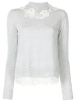 Onefifteen Floral- Appliqué Mock-neck Knitted Jumper In Grey