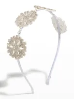 Bari Lynn Girl's Snowflake Crystal Embellished Headband In White