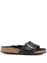 Birkenstock Madrid Big Buckle Genuine Shearling Lined Sandal In Black