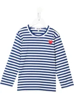 Comme Des Garçons Play White And Electric Blue Striped T-shirt For Boy With Heart