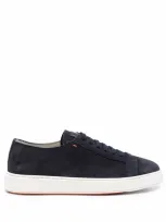 Santoni Suede Low-top Sneakers In Midnight Blue