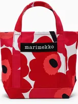 Marimekko White/red Floral-print Small Tote Bag