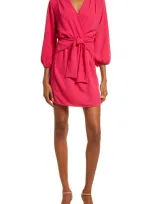 Fraiche By J Long Sleeve Tie Front Dress In Cherry