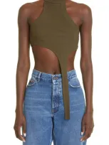 K.ngsley Unisex Raceher Rib Asymmetric Tank In Dark Olive