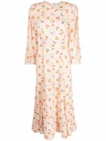 Ulyana Sergeenko Floral-print Silk Midi Dress In Neutrals