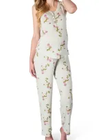 Everly Grey Maternity Joy Tank & Pants /nursing Pajama Set In Peony