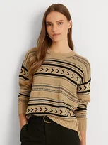 Lauren Ralph Lauren Jacquard-knit Linen-blend Sweater In Birch Tan/polo Black