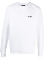 Balmain Flocked-logo Crew-neck Sweatshirt In White