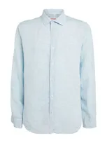 Orlebar Brown Giles Linen Textured Tailored Fit Button Down Shirt In Pale Blue